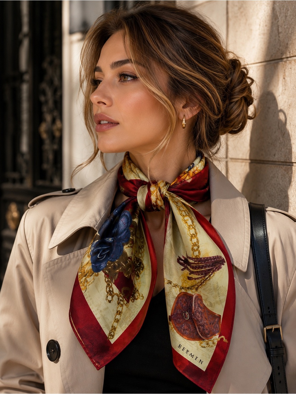 Designers Originals Red & Cream Chain-Print Silk Scarf